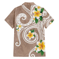 Kanaka Maoli Hawaii Plumeria Family Matching Off Shoulder Short Dress and Hawaiian Shirt Dancing Tentacles Beige Style LT7 - Polynesian Pride