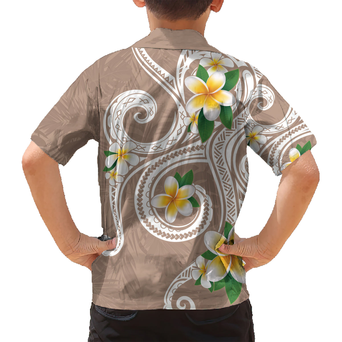 Kanaka Maoli Hawaii Plumeria Family Matching Short Sleeve Bodycon Dress and Hawaiian Shirt Dancing Tentacles Beige Style LT7 - Polynesian Pride