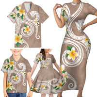 Kanaka Maoli Hawaii Plumeria Family Matching Short Sleeve Bodycon Dress and Hawaiian Shirt Dancing Tentacles Beige Style LT7 - Polynesian Pride