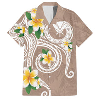 Kanaka Maoli Hawaii Plumeria Family Matching Short Sleeve Bodycon Dress and Hawaiian Shirt Dancing Tentacles Beige Style LT7 Dad's Shirt - Short Sleeve Beige - Polynesian Pride