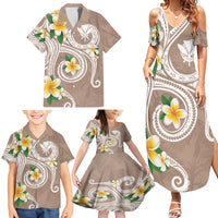 Kanaka Maoli Hawaii Plumeria Family Matching Summer Maxi Dress and Hawaiian Shirt Dancing Tentacles Beige Style LT7 - Polynesian Pride