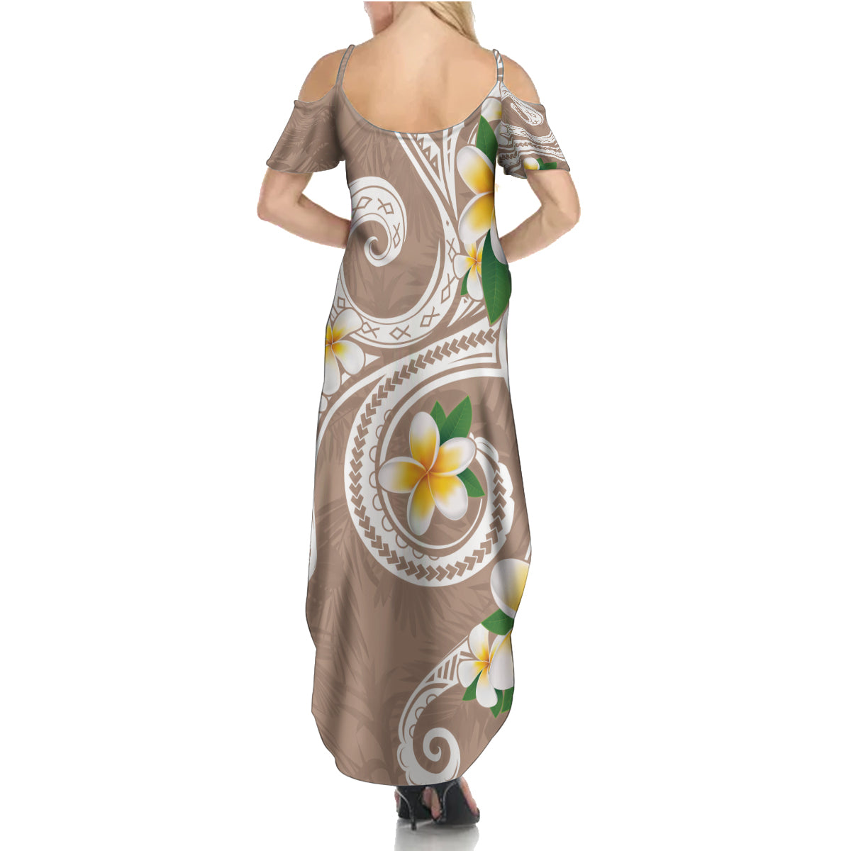 Kanaka Maoli Hawaii Plumeria Family Matching Summer Maxi Dress and Hawaiian Shirt Dancing Tentacles Beige Style LT7 - Polynesian Pride
