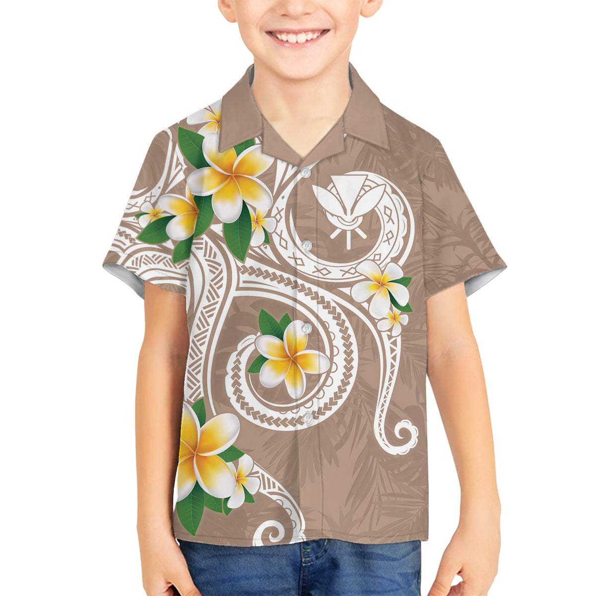 Kanaka Maoli Hawaii Plumeria Family Matching Summer Maxi Dress and Hawaiian Shirt Dancing Tentacles Beige Style LT7 Son's Shirt Beige - Polynesian Pride