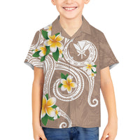 Kanaka Maoli Hawaii Plumeria Family Matching Summer Maxi Dress and Hawaiian Shirt Dancing Tentacles Beige Style LT7 Son's Shirt Beige - Polynesian Pride