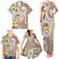 Kanaka Maoli Hawaii Plumeria Family Matching Tank Maxi Dress and Hawaiian Shirt Dancing Tentacles Beige Style LT7 - Polynesian Pride