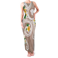 Kanaka Maoli Hawaii Plumeria Family Matching Tank Maxi Dress and Hawaiian Shirt Dancing Tentacles Beige Style LT7 Mom's Dress Beige - Polynesian Pride