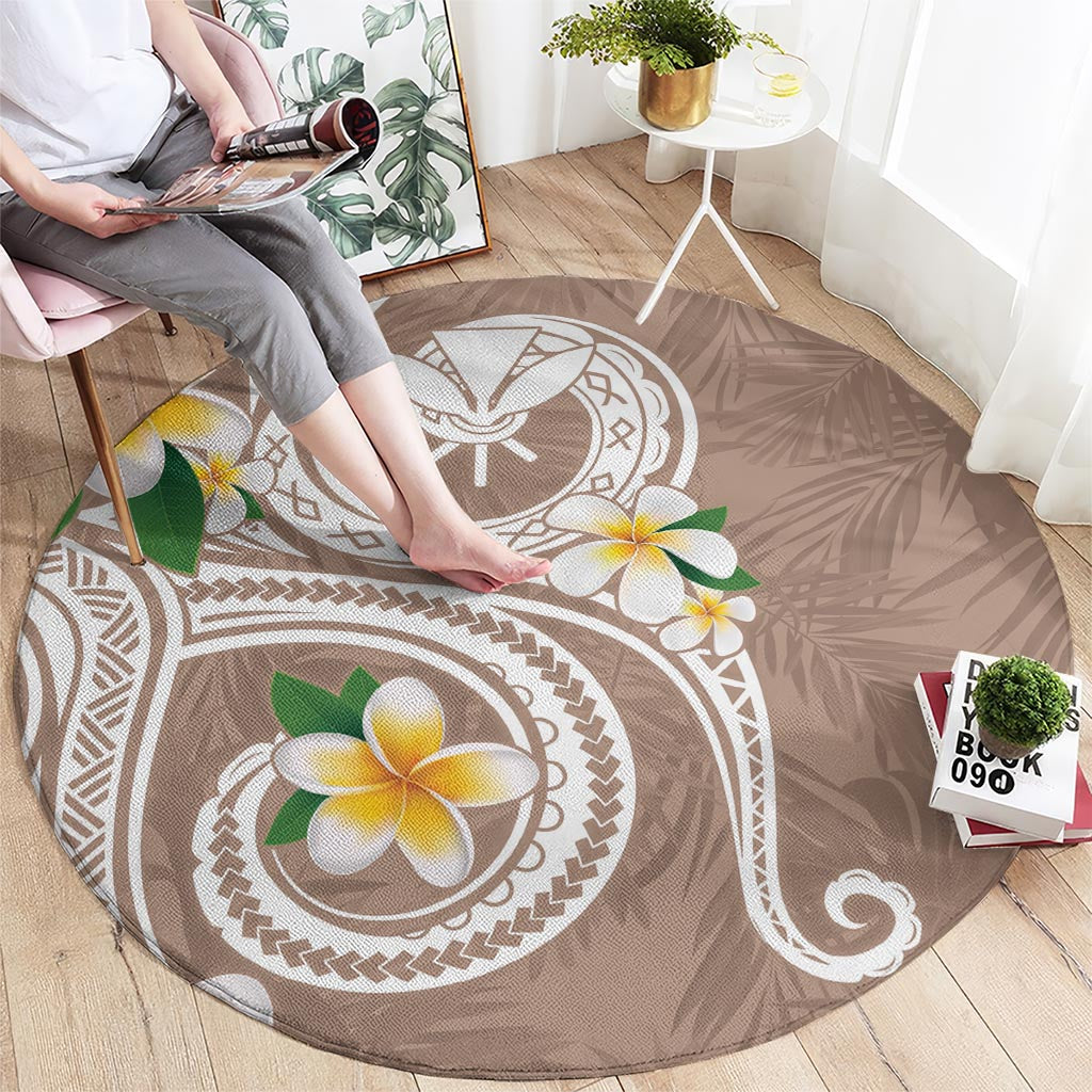 Kanaka Maoli Hawaii Plumeria Round Carpet Dancing Tentacles Beige Style LT7