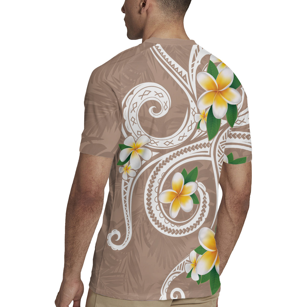 Kanaka Maoli Hawaii Plumeria Rugby Jersey Dancing Tentacles Beige Style