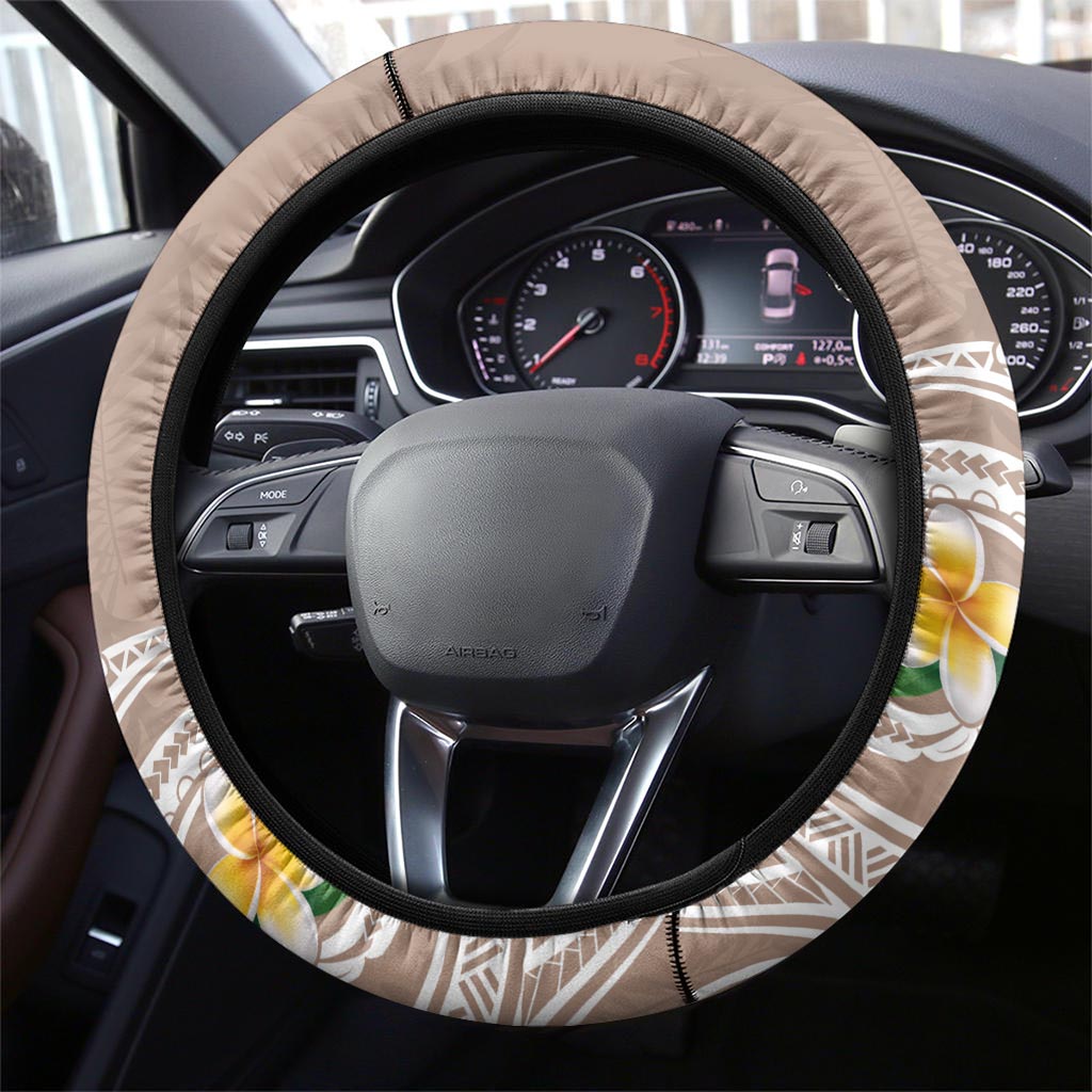 Kanaka Maoli Hawaii Plumeria Steering Wheel Cover Dancing Tentacles Beige Style LT7 - Polynesian Pride