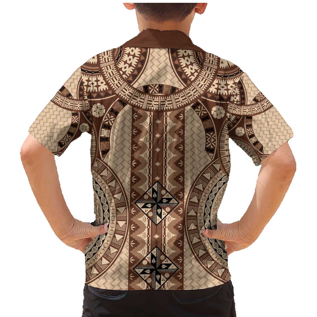 Bula Fiji Vintage Family Matching Mermaid Dress and Hawaiian Shirt Brown Masi Motifs LT7 - Polynesian Pride