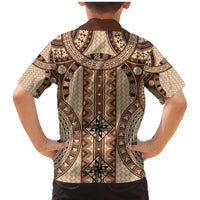 Bula Fiji Vintage Family Matching Mermaid Dress and Hawaiian Shirt Brown Masi Motifs LT7 - Polynesian Pride