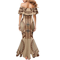 Bula Fiji Vintage Family Matching Mermaid Dress and Hawaiian Shirt Brown Masi Motifs LT7 - Polynesian Pride