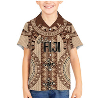 Bula Fiji Vintage Family Matching Mermaid Dress and Hawaiian Shirt Brown Masi Motifs LT7 Son's Shirt Brown - Polynesian Pride