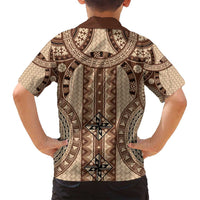 Bula Fiji Vintage Family Matching Off Shoulder Short Dress and Hawaiian Shirt Brown Masi Motifs LT7 - Polynesian Pride