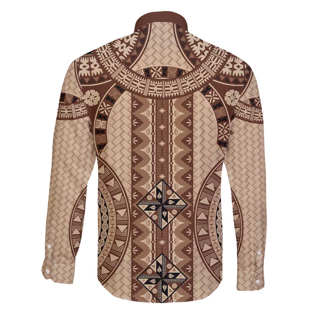 Bula Fiji Vintage Family Matching Off Shoulder Short Dress and Hawaiian Shirt Brown Masi Motifs LT7 - Polynesian Pride