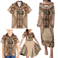 Bula Fiji Vintage Family Matching Puletasi and Hawaiian Shirt Brown Masi Motifs