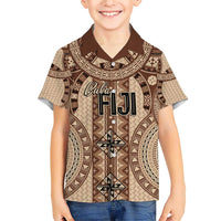 Bula Fiji Vintage Family Matching Short Sleeve Bodycon Dress and Hawaiian Shirt Brown Masi Motifs LT7 Son's Shirt Brown - Polynesian Pride