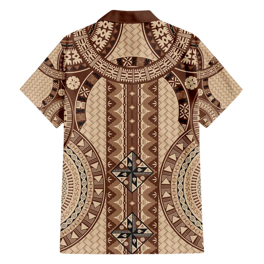 Bula Fiji Vintage Family Matching Summer Maxi Dress and Hawaiian Shirt Brown Masi Motifs LT7 - Polynesian Pride