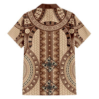 Bula Fiji Vintage Family Matching Summer Maxi Dress and Hawaiian Shirt Brown Masi Motifs LT7 - Polynesian Pride
