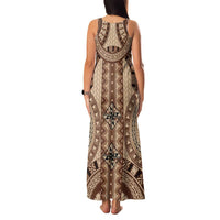 Bula Fiji Vintage Family Matching Tank Maxi Dress and Hawaiian Shirt Brown Masi Motifs LT7 - Polynesian Pride