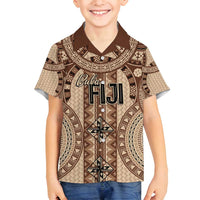 Bula Fiji Vintage Family Matching Tank Maxi Dress and Hawaiian Shirt Brown Masi Motifs LT7 Son's Shirt Brown - Polynesian Pride