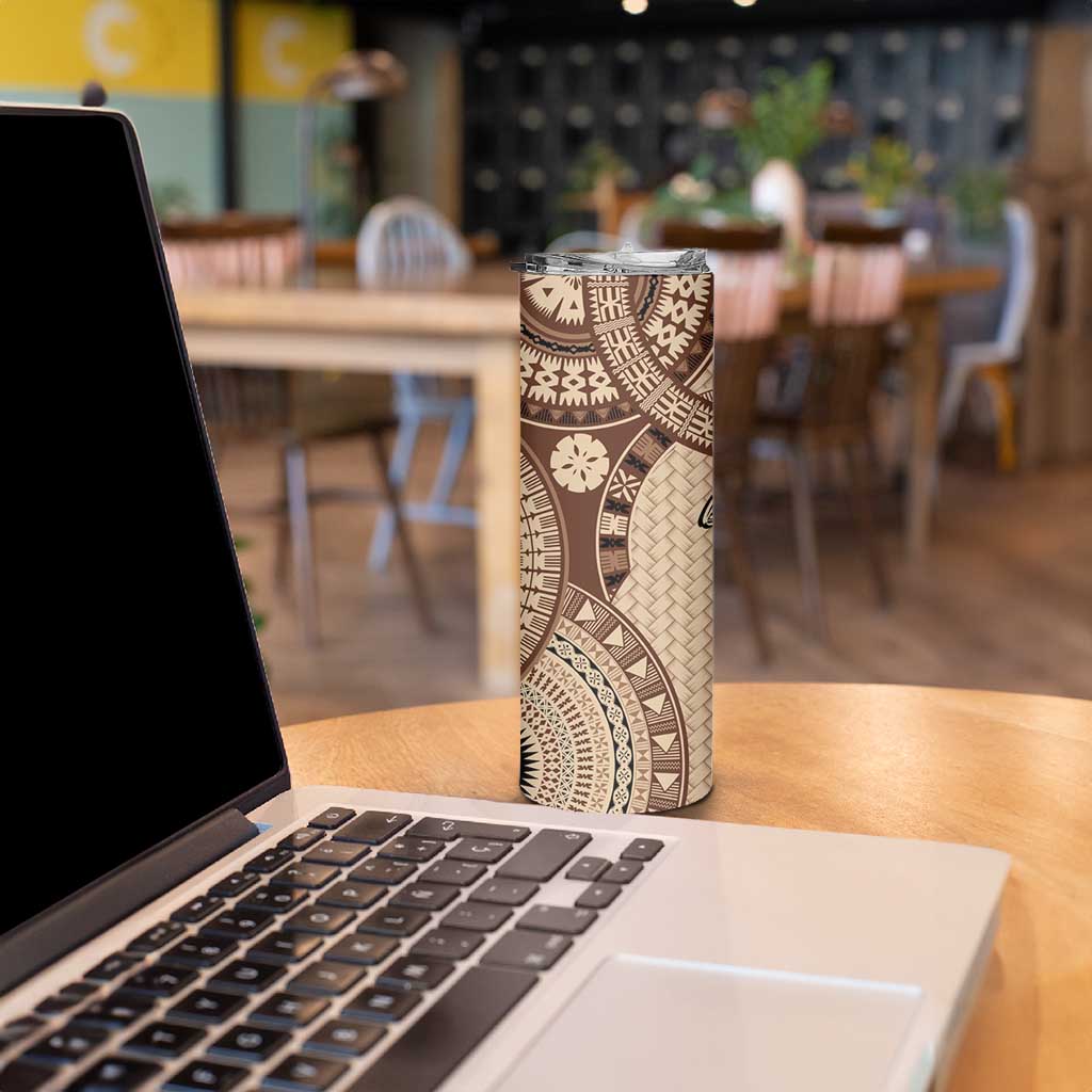 Bula Fiji Vintage Skinny Tumbler Brown Masi Motifs