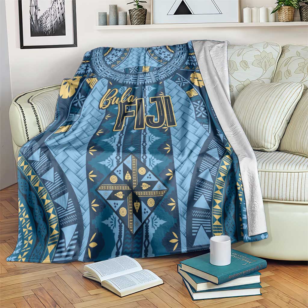 Bula Fiji Vintage Blanket Prussian Blue Masi Motifs