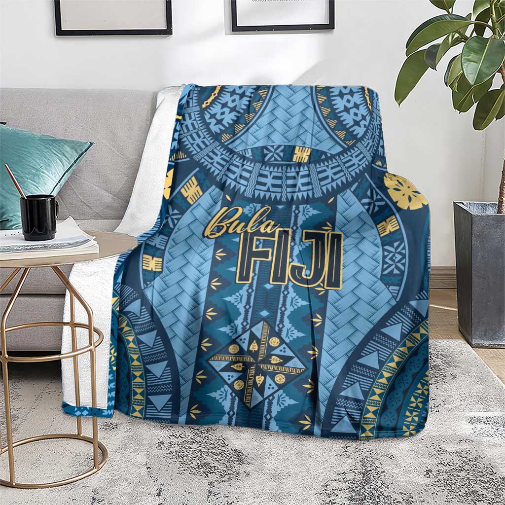 Bula Fiji Vintage Blanket Prussian Blue Masi Motifs