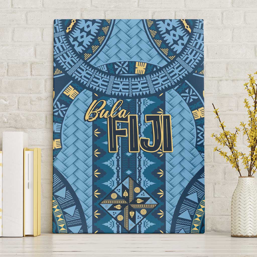 Bula Fiji Vintage Canvas Wall Art Prussian Blue Masi Motifs