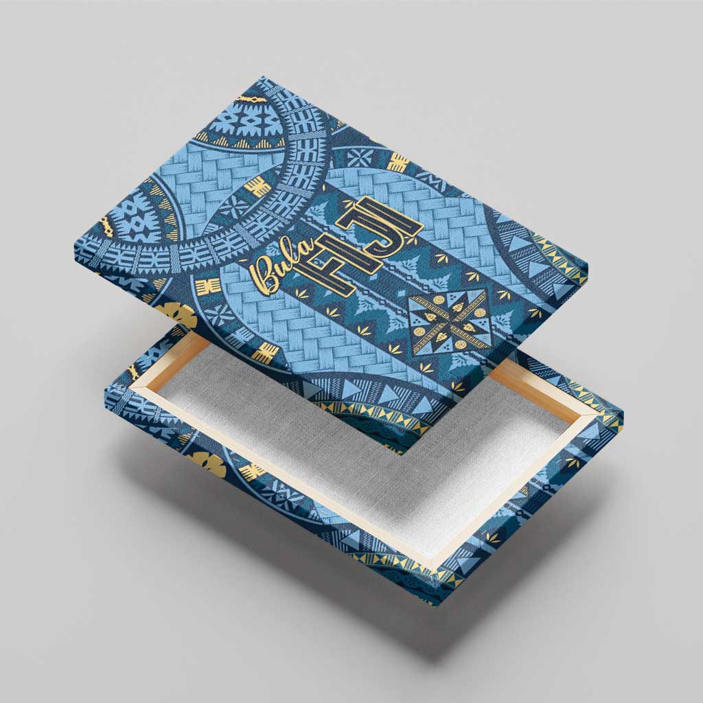 Bula Fiji Vintage Canvas Wall Art Prussian Blue Masi Motifs
