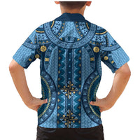 Bula Fiji Vintage Family Matching Mermaid Dress and Hawaiian Shirt Prussian Blue Masi Motifs LT7 - Polynesian Pride
