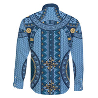 Bula Fiji Vintage Family Matching Mermaid Dress and Hawaiian Shirt Prussian Blue Masi Motifs LT7 - Polynesian Pride