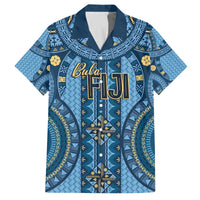 Bula Fiji Vintage Family Matching Off The Shoulder Long Sleeve Dress and Hawaiian Shirt Prussian Blue Masi Motifs LT7 Dad's Shirt - Short Sleeve Prussian Blue - Polynesian Pride