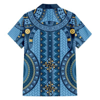 Bula Fiji Vintage Family Matching Short Sleeve Bodycon Dress and Hawaiian Shirt Prussian Blue Masi Motifs LT7 - Polynesian Pride