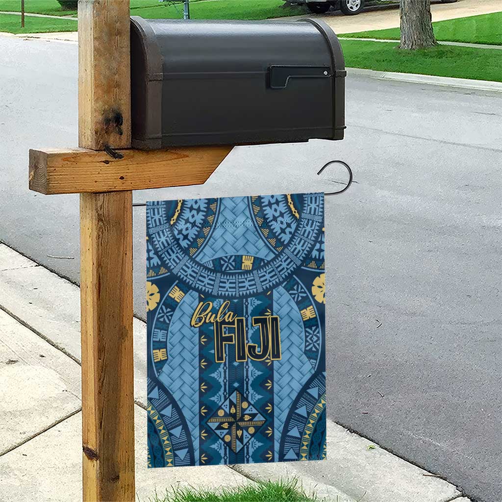 Bula Fiji Vintage Garden Flag Prussian Blue Masi Motifs