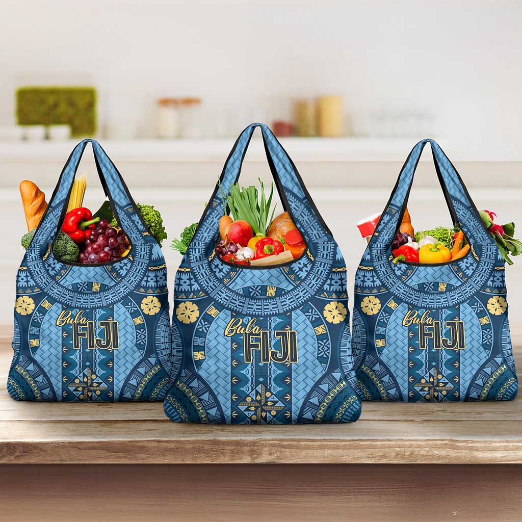 Bula Fiji Vintage Grocery Bag Prussian Blue Masi Motifs