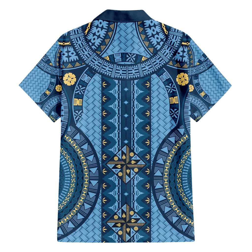 Bula Fiji Vintage Hawaiian Shirt Prussian Blue Masi Motifs LT7 - Polynesian Pride