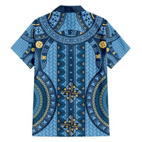 Bula Fiji Vintage Hawaiian Shirt Prussian Blue Masi Motifs LT7 - Polynesian Pride