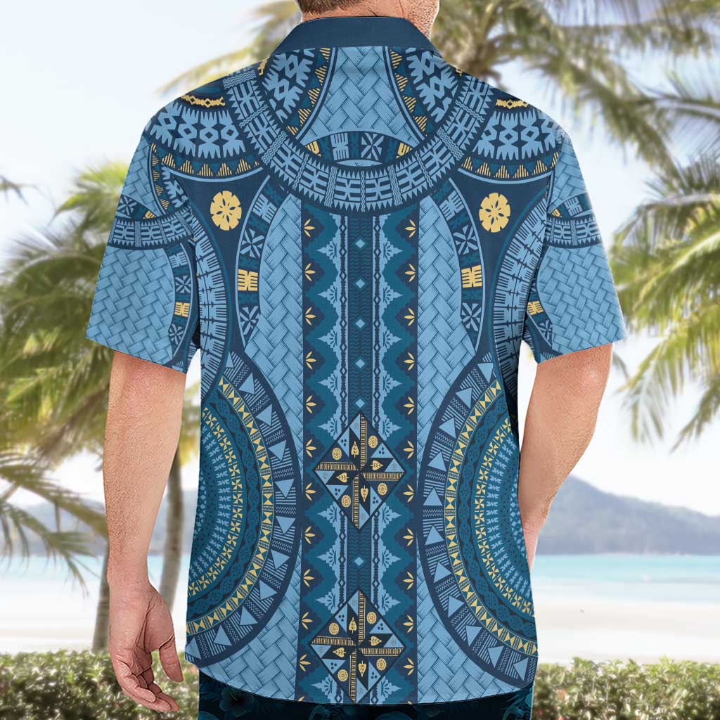 Bula Fiji Vintage Hawaiian Shirt Prussian Blue Masi Motifs LT7 - Polynesian Pride