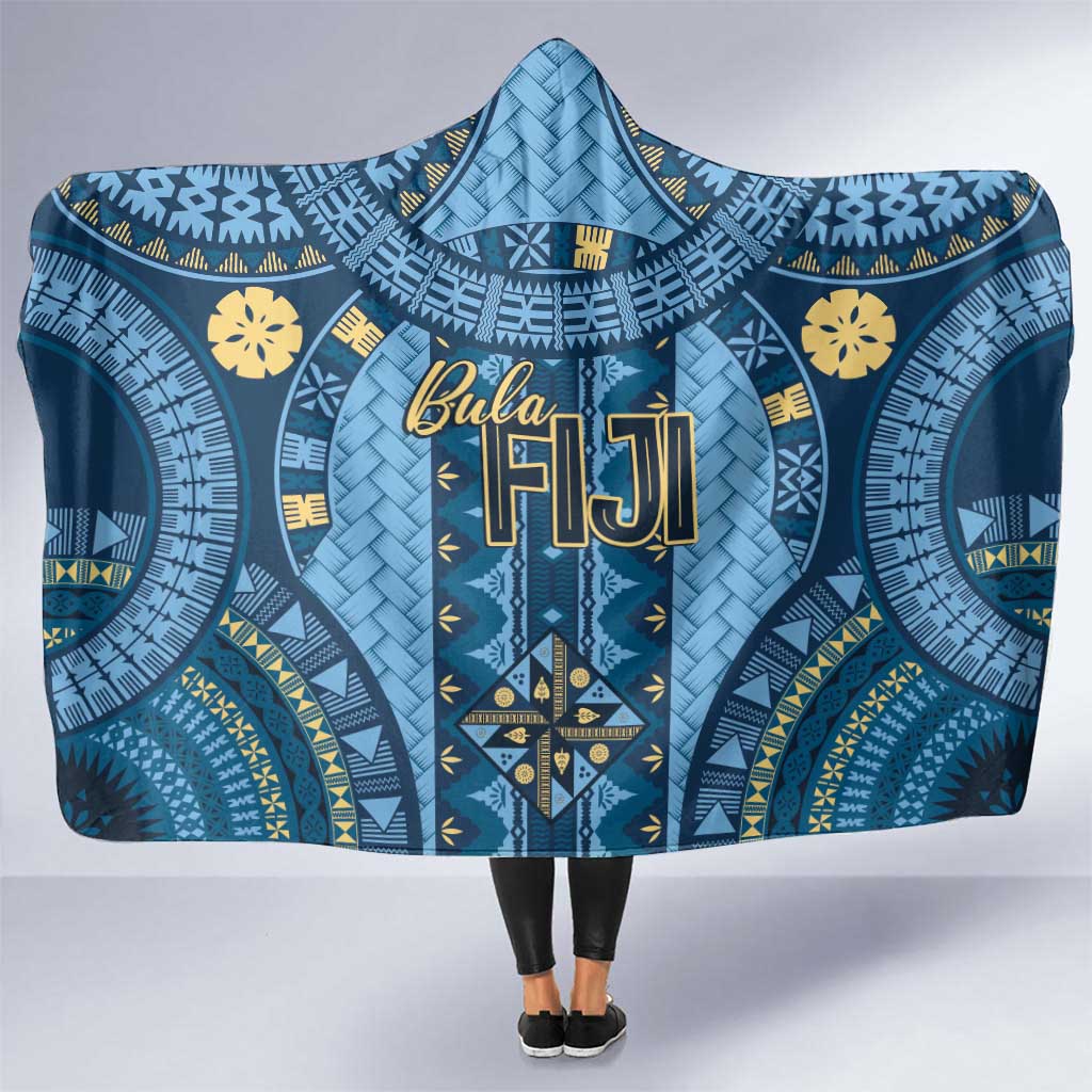 Bula Fiji Vintage Hooded Blanket Prussian Blue Masi Motifs