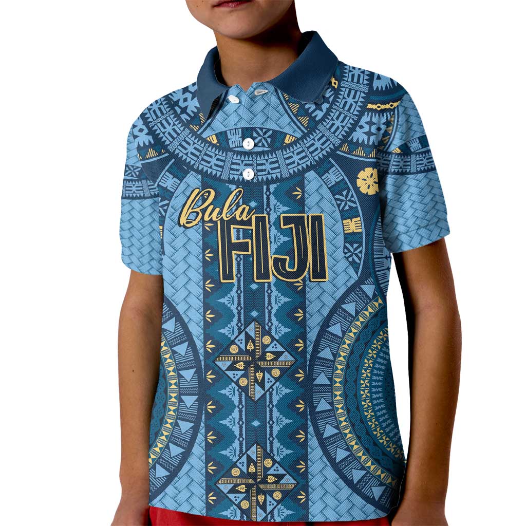 Bula Fiji Vintage Kid Polo Shirt Prussian Blue Masi Motifs