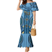 Bula Fiji Vintage Mermaid Dress Prussian Blue Masi Motifs