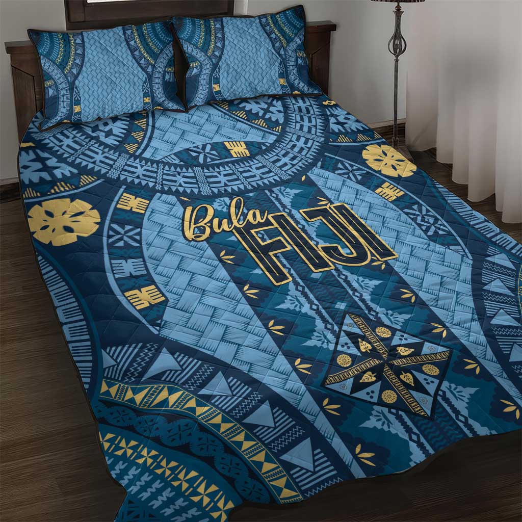 Bula Fiji Vintage Quilt Bed Set Prussian Blue Masi Motifs