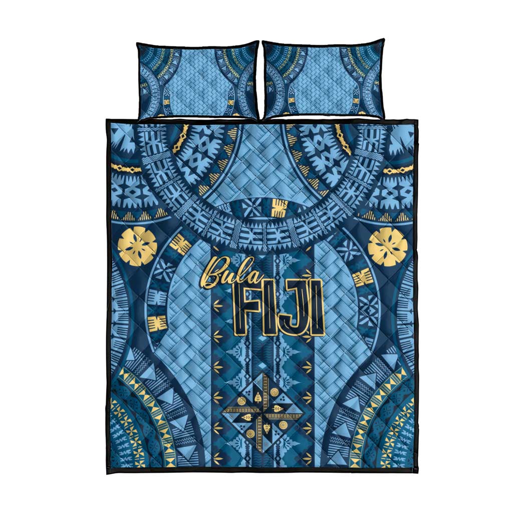Bula Fiji Vintage Quilt Bed Set Prussian Blue Masi Motifs