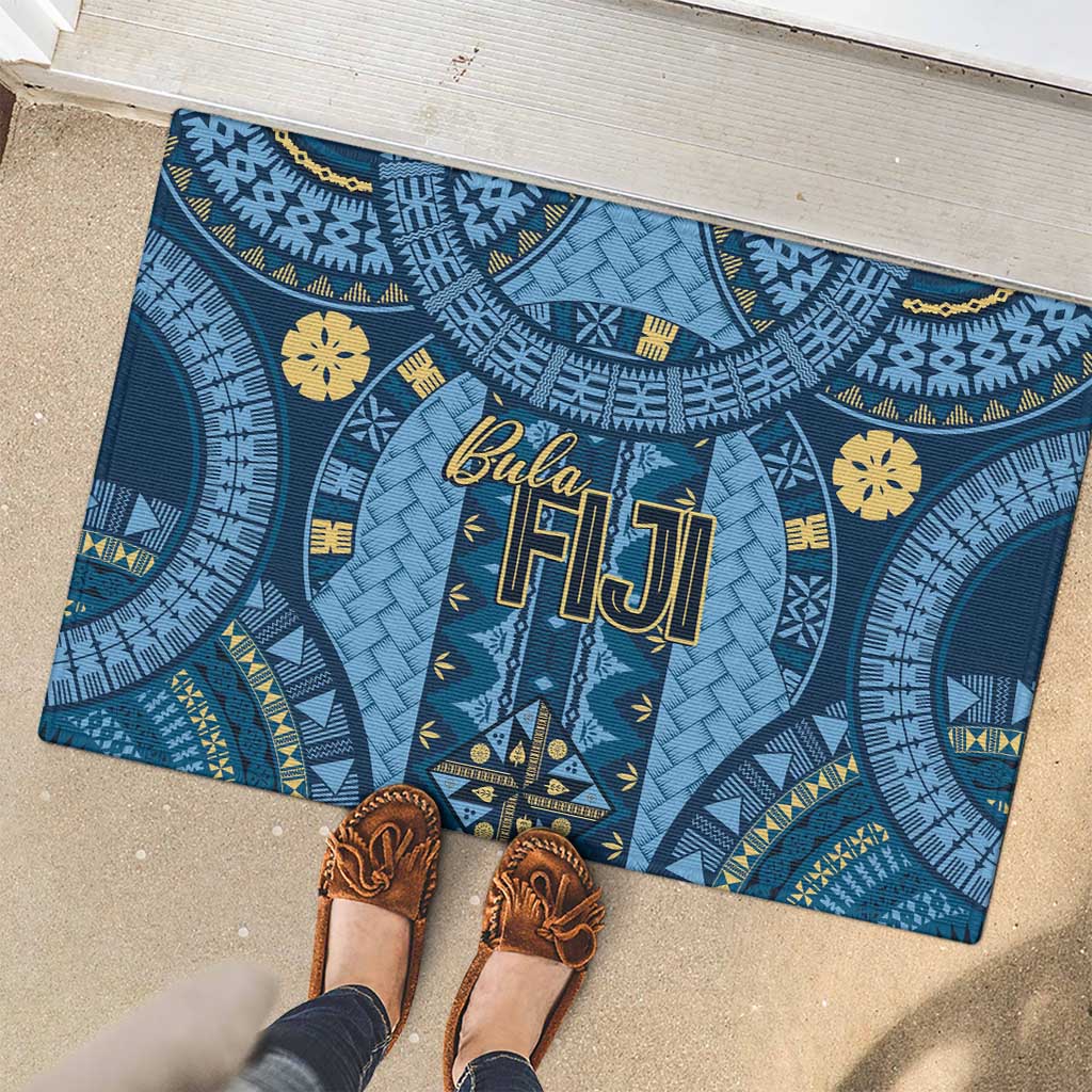 Bula Fiji Vintage Rubber Doormat Prussian Blue Masi Motifs