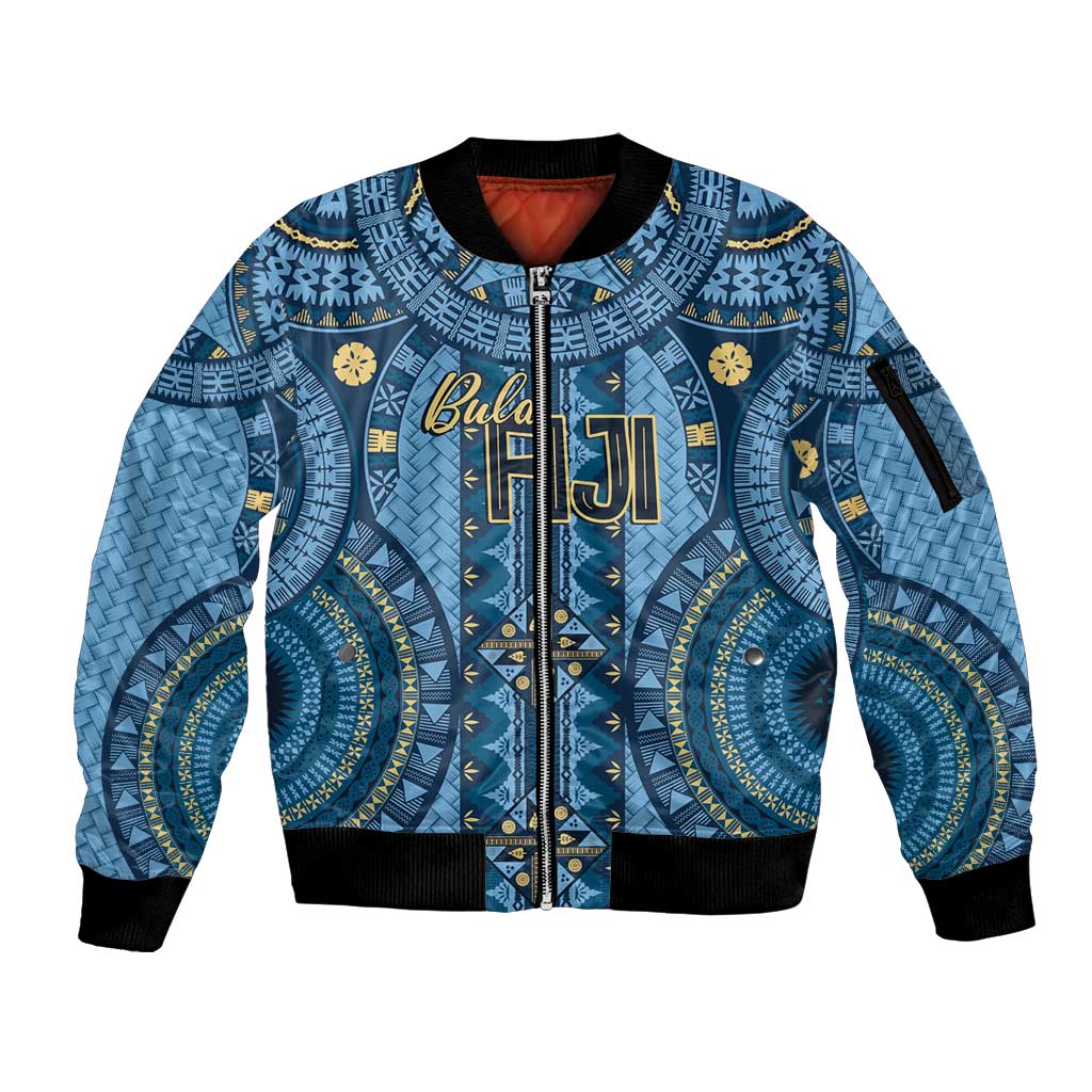 Bula Fiji Vintage Sleeve Zip Bomber Jacket Prussian Blue Masi Motifs