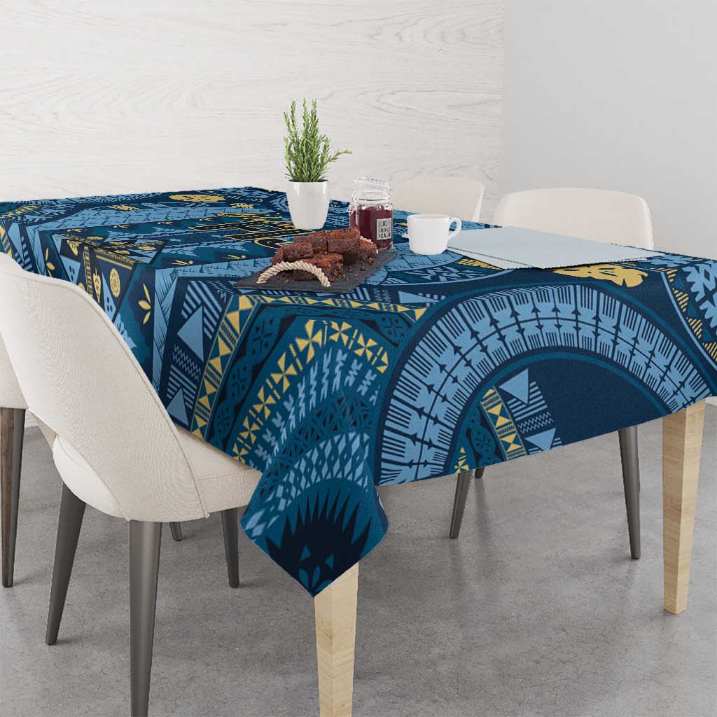 Bula Fiji Vintage Tablecloth Prussian Blue Masi Motifs