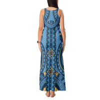 Bula Fiji Vintage Tank Maxi Dress Prussian Blue Masi Motifs