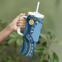 Bula Fiji Vintage Tumbler With Handle Prussian Blue Masi Motifs