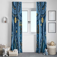 Bula Fiji Vintage Window Curtain Prussian Blue Masi Motifs